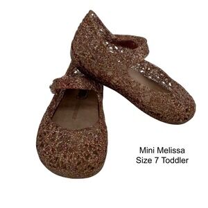Mini Melissa Glitter Jelly Mary Jane Shoes Toddler Size 7 Bronze Pink